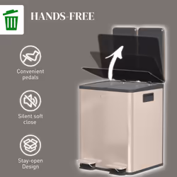 HOMCOM 2 x 20L Dual Kitchen Bin Pedal Bin for Recycling and Waste, Gold Tone - Additional view 4