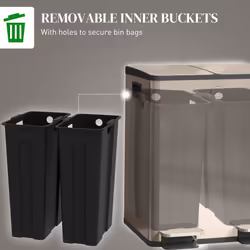 HOMCOM 2 x 20L Dual Kitchen Bin Pedal Bin for Recycling and Waste, Gold Tone - Additional view 5