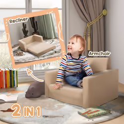 AIYAPLAY 2 in 1 Kids Chair Recliner with Washable Cushion, Cover, Khaki