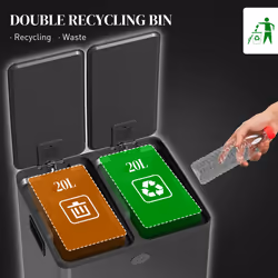 HOMCOM 2 x 20L Dual Kitchen Bin Pedal Bin for Recycling and Waste, Black
