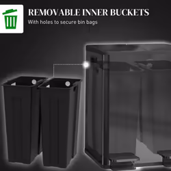 HOMCOM 2 x 20L Dual Kitchen Bin Pedal Bin for Recycling and Waste, Black - Additional view 5