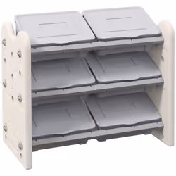 AIYAPLAY Kids Toy Storage Units with 6 Storage Boxes, 76 x 37 x 60cm, Grey
