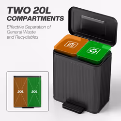 HOMCOM 2 x 20L Double Rubbish Bin, Pedal Bin with Soft-Close Lid, Black
