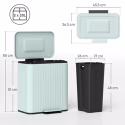 HOMCOM 2 x 20L Double Rubbish Bin, Pedal Bin with Soft-Close Lid, Green