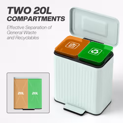 HOMCOM 2 x 20L Double Rubbish Bin, Pedal Bin with Soft-Close Lid, Green