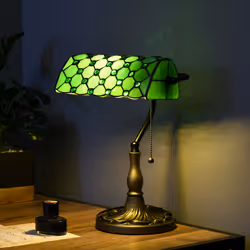 HOMCOM Stained Glass Table Lamp, Vintage Lamp with Green Handmade Shade