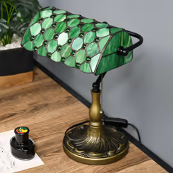 HOMCOM Stained Glass Table Lamp, Vintage Lamp with Green Handmade Shade