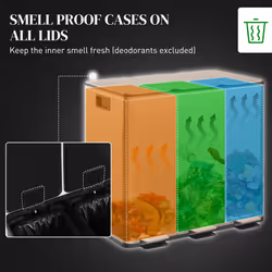HOMCOM 3 x 15L Triple Kitchen Bin Pedal Bin for Recycling and Waste, Gold Tone