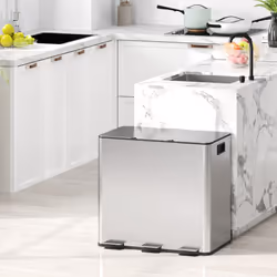 HOMCOM 3 x 15L Triple Kitchen Bin Pedal Bin for Recycling and Waste, Silver Tone