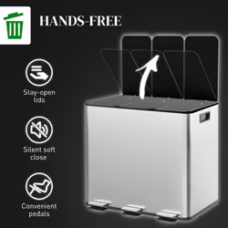 HOMCOM 3 x 15L Triple Kitchen Bin Pedal Bin for Recycling and Waste, Silver Tone - Additional view 4