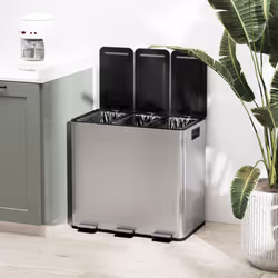 HOMCOM 3 x 15L Triple Kitchen Bin Pedal Bin for Recycling and Waste, Silver Tone - Additional view 7