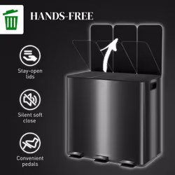 HOMCOM 3 x 15L Triple Kitchen Bin Pedal Bin for Recycling and Waste, Black - Additional view 5
