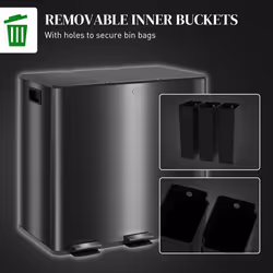 HOMCOM 3 x 15L Triple Kitchen Bin Pedal Bin for Recycling and Waste, Black - Additional view 6