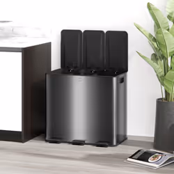 HOMCOM 3 x 15L Triple Kitchen Bin Pedal Bin for Recycling and Waste, Black - Additional view 8