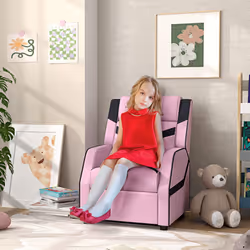 AIYAPLAY Kids Recliner, PU Leather Toddler Armchair Gaming Chair, Pink