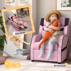 AIYAPLAY Kids Recliner, PU Leather Toddler Armchair Gaming Chair, Pink