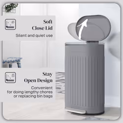 HOMCOM 30L Pedal Bin, Metal Kitchen Bin with Soft-close Lid, Grey