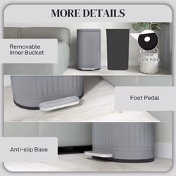 HOMCOM 30L Pedal Bin, Metal Kitchen Bin with Soft-close Lid, Grey - Additional view 5