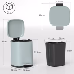 HOMCOM 12L Kitchen Pedal Bin, Metal Rubbish Bin with Soft-close Lid, Light Green