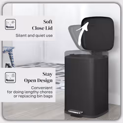 HOMCOM 20L Kitchen Pedal Bin, Metal Rubbish Bin with Soft-close Lid, Black - Additional view 4