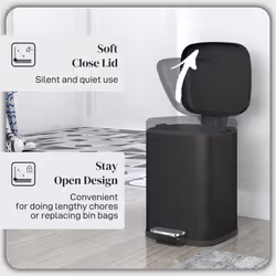 HOMCOM 12L Kitchen Pedal Bin, Metal Rubbish Bin with Soft-close Lid, Black - Additional view 4