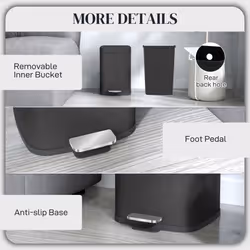 HOMCOM 12L Kitchen Pedal Bin, Metal Rubbish Bin with Soft-close Lid, Black - Additional view 6