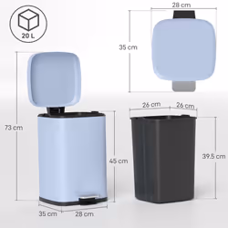 HOMCOM 20L Kitchen Pedal Bin, Metal Rubbish Bin with Soft-close Lid, Light Blue