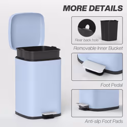 HOMCOM 20L Kitchen Pedal Bin, Metal Rubbish Bin with Soft-close Lid, Light Blue - Additional view 6