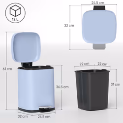 HOMCOM 12L Kitchen Pedal Bin, Metal Rubbish Bin with Soft-close Lid, Light Blue