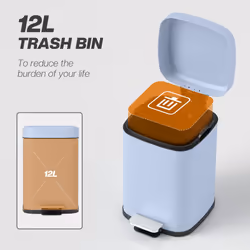 HOMCOM 12L Kitchen Pedal Bin, Metal Rubbish Bin with Soft-close Lid, Light Blue