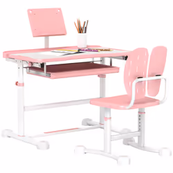 AIYAPLAY Height Adjustable Kids Desk and Chair Set w/ Tilted Desktop, Pink