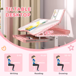 AIYAPLAY Height Adjustable Kids Desk and Chair Set w/ Tilted Desktop, Pink