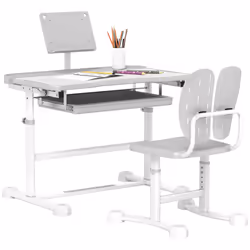 AIYAPLAY Height Adjustable Kids Desk and Chair Set w/ Tilted Desktop, Grey