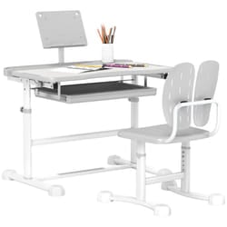 AIYAPLAY Height Adjustable Kids Desk and Chair Set w/ Tilted Desktop, Grey