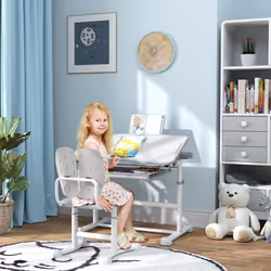 AIYAPLAY Height Adjustable Kids Desk and Chair Set w/ Tilted Desktop, Grey