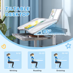 AIYAPLAY Height Adjustable Kids Desk and Chair Set w/ Tilted Desktop, Grey