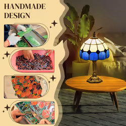 HOMCOM Antique Table Lamp, for Bedroom Bedside, Bulb not Included, Blue - Additional view 6