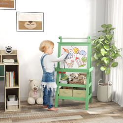AIYAPLAY Double-Sided Art Easel for Kids w/ Paper Roll, Storage Baskets Green