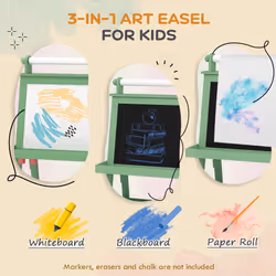 AIYAPLAY Double-Sided Art Easel for Kids w/ Paper Roll, Storage Baskets Green