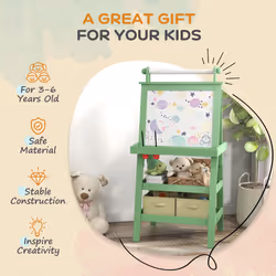 AIYAPLAY Double-Sided Art Easel for Kids w/ Paper Roll, Storage Baskets Green - Additional view 5