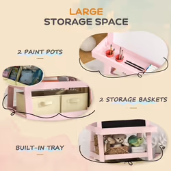 AIYAPLAY Double-Sided Art Easel for Kids w/ Paper Roll, Storage Baskets Pink - Additional view 4