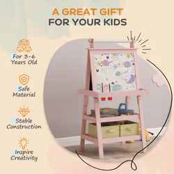 AIYAPLAY Double-Sided Art Easel for Kids w/ Paper Roll, Storage Baskets Pink - Additional view 5