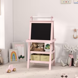 AIYAPLAY Double-Sided Art Easel for Kids w/ Paper Roll, Storage Baskets Pink - Additional view 7