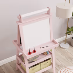 AIYAPLAY Double-Sided Art Easel for Kids w/ Paper Roll, Storage Baskets Pink - Additional view 8