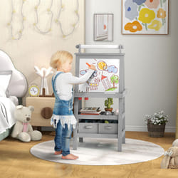 AIYAPLAY Double-Sided Art Easel for Kids w/ Paper Roll, Storage Baskets Grey