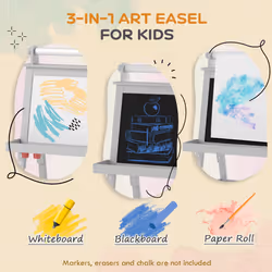 AIYAPLAY Double-Sided Art Easel for Kids w/ Paper Roll, Storage Baskets Grey