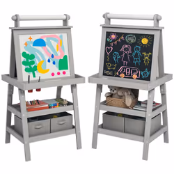 AIYAPLAY Double-Sided Art Easel for Kids w/ Paper Roll, Storage Baskets Grey - Additional view 8