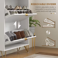 HOMCOM Slim Shoe Storage Cabinet with Flip Drawers for Entryway, Hallway, White - Additional view 5