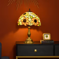 HOMCOM Stained Glass Table Lamp, Handmade Antique Bedside Lamp