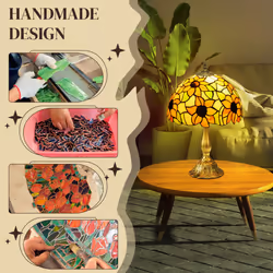 HOMCOM Stained Glass Table Lamp, Handmade Antique Bedside Lamp